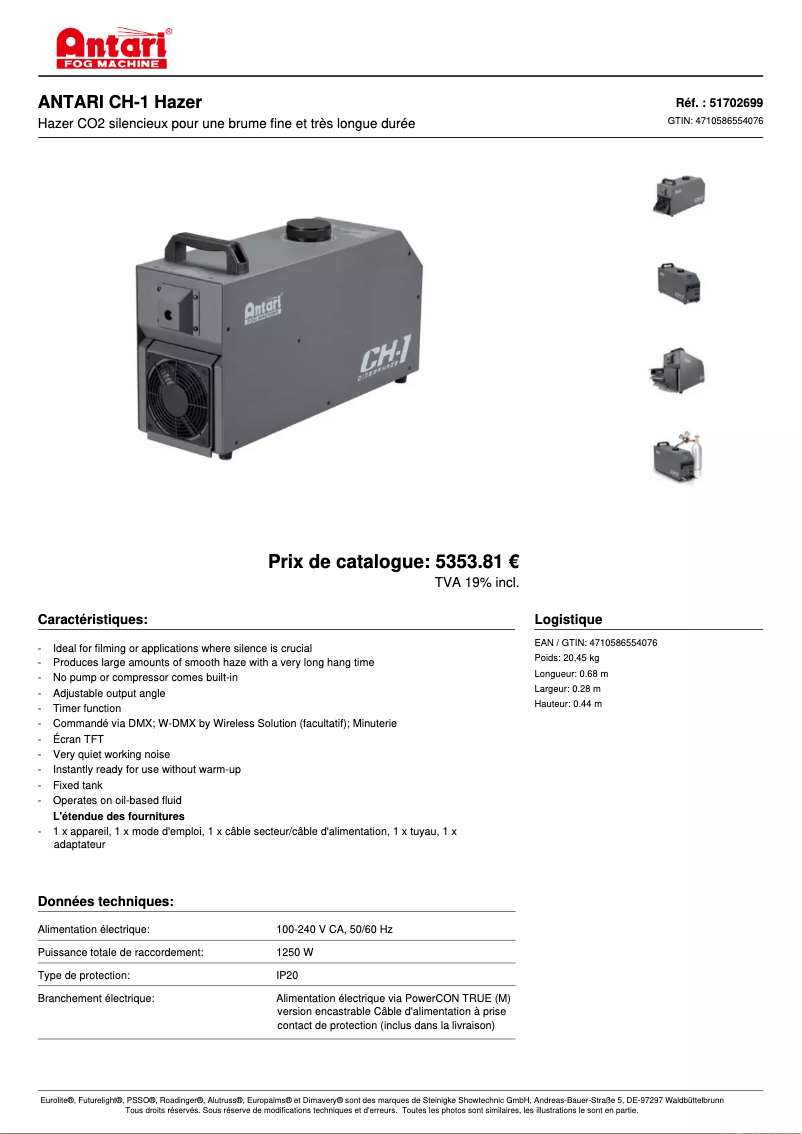 Página 1 del manual Ficha técnica Antari CH-1