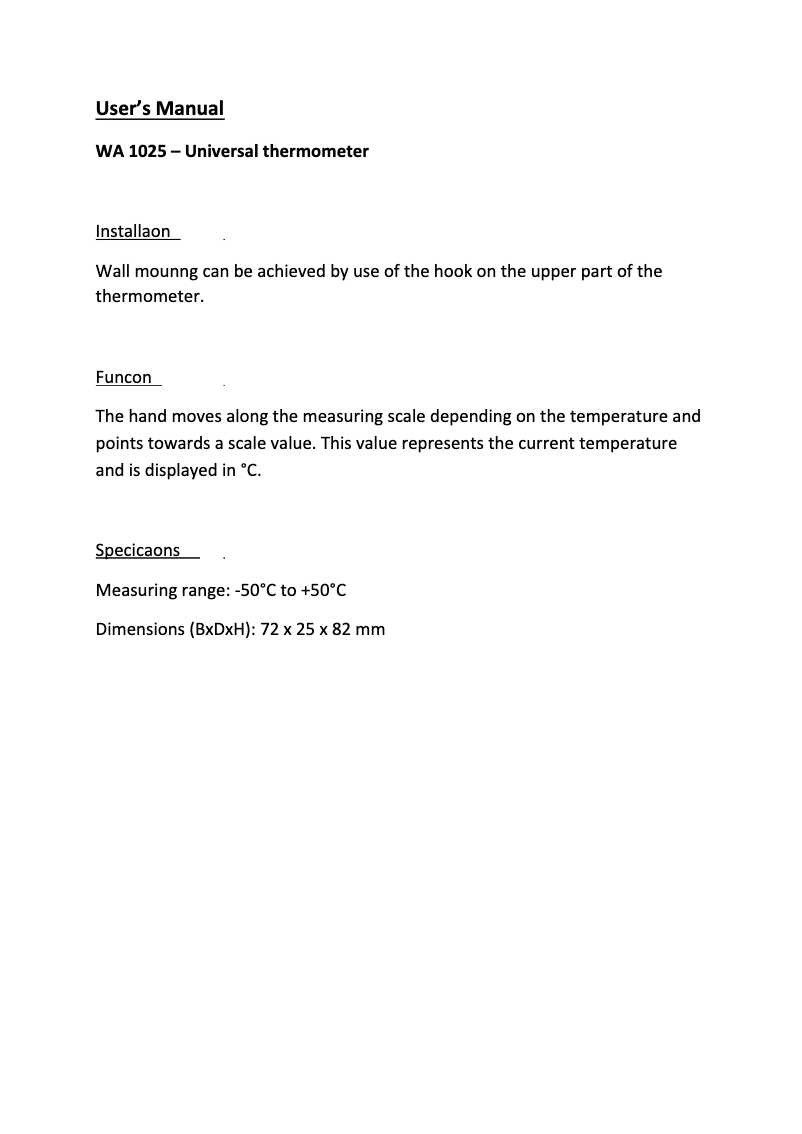 Imagen de la primera página del manual del dispositivo WA 1025