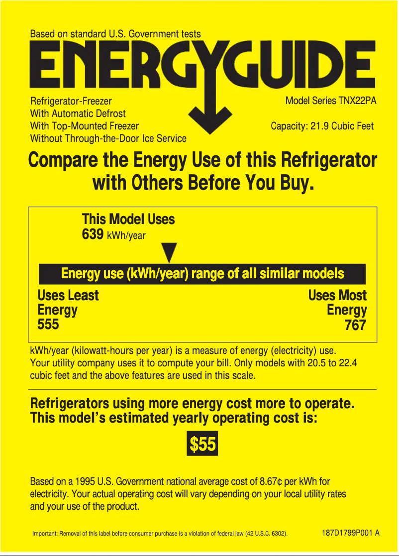 Página 1 del manual Etiqueta energética GE Profile Performance TNX22PACRWW