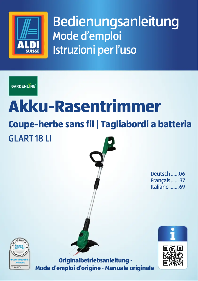 Página nº 1 - Manual de usuario Gardenline GLART 18 Li