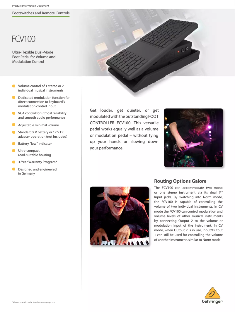 Imagen de la primera página del manual del dispositivo Foot Controller FCV100