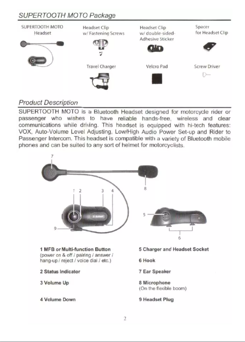 Página nº 1 - Manual de usuario SuperTooth Moto