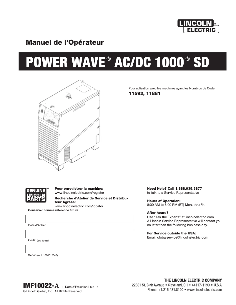 Página nº 1 - Manual de usuario Lincoln Electric Wave AC/DC 1000SD