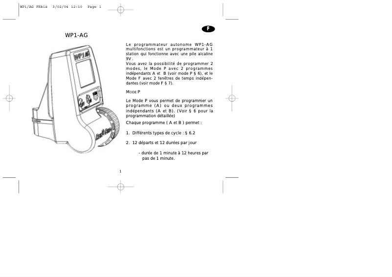 Imagen de la primera página del manual del dispositivo WP1-AG