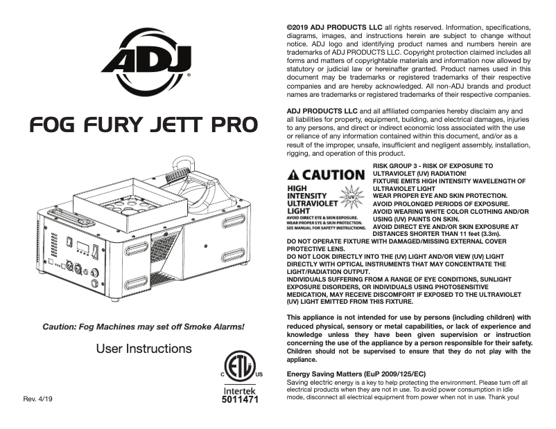Imagen de la primera página del manual del dispositivo Fog Fury Jett Pro