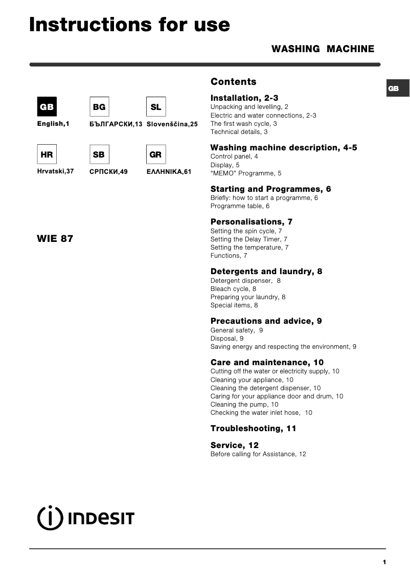 Imagen de la primera página del manual del dispositivo WIE 87 PL
