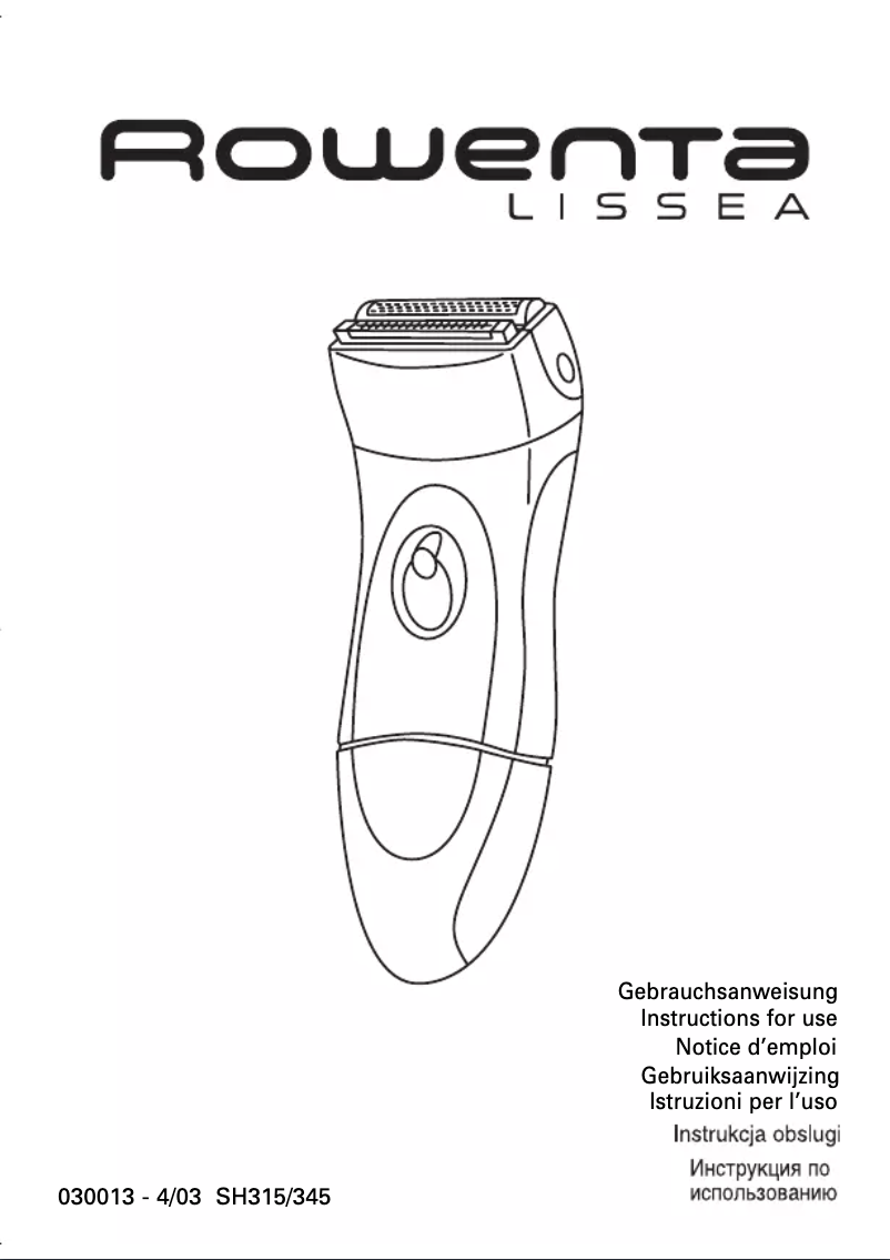 Página nº 1 - Manual de usuario Rowenta Lissea SH315