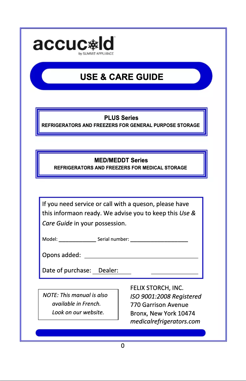 Imagen de la primera página del manual del dispositivo Accucold VT65