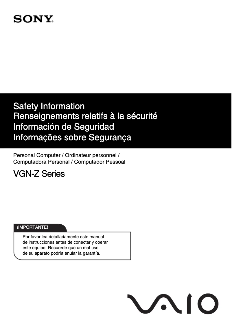 Imagen de la primera página del manual del dispositivo Vaio VGN-Z820D