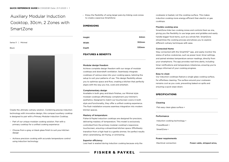 Página 1 del manual Ficha técnica Fisher & Paykel CI302DB1