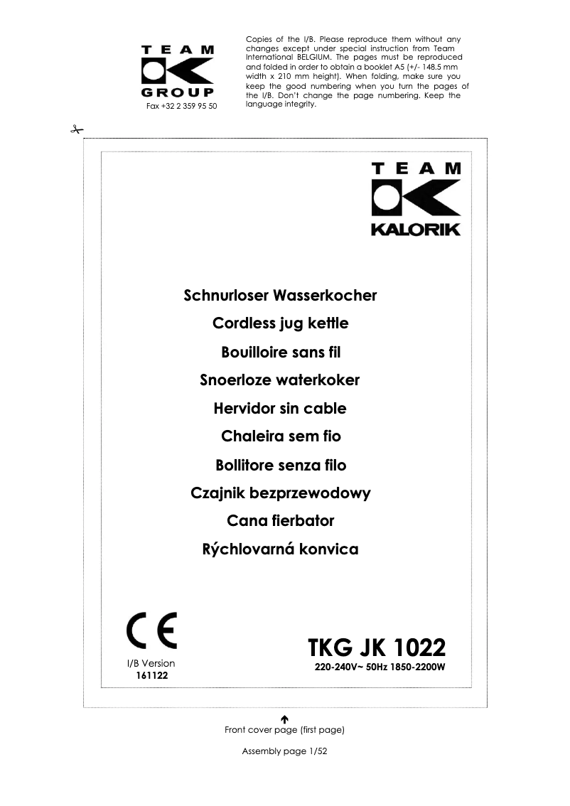 Imagen de la primera página del manual del dispositivo TKG JK 1022