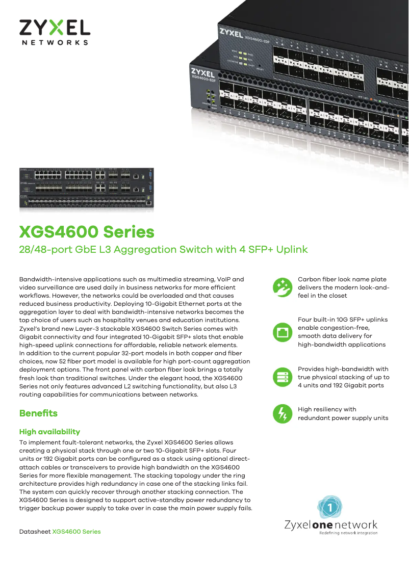 Imagen de la primera página del manual del dispositivo XGS4600-52F