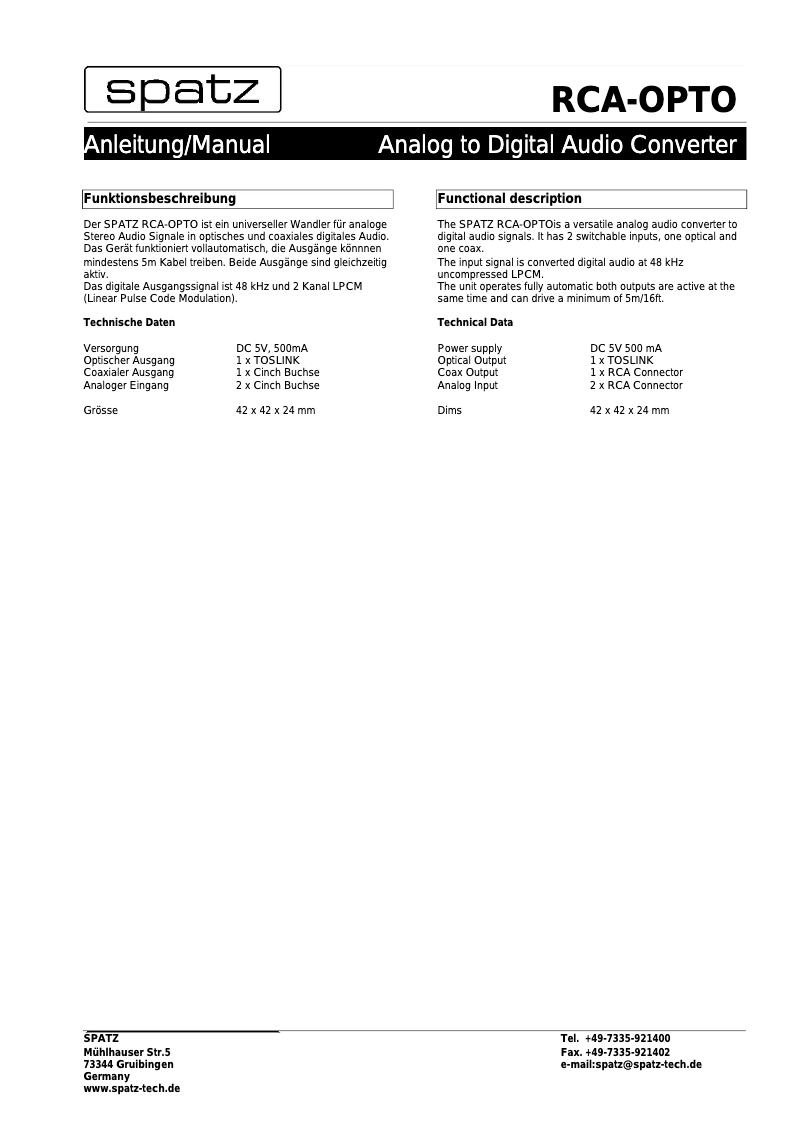 Imagen de la primera página del manual del dispositivo RCA-OPTO
