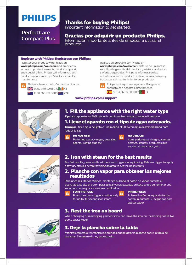 Página 1 del manual Guía de inicio rápido Philips PerfectCare Compact Plus GC7933