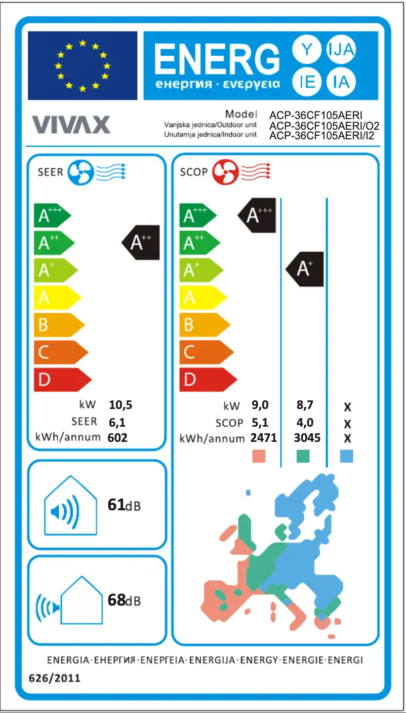 Página 1 del manual Etiqueta energética Vivax ACP-36CF105AERI
