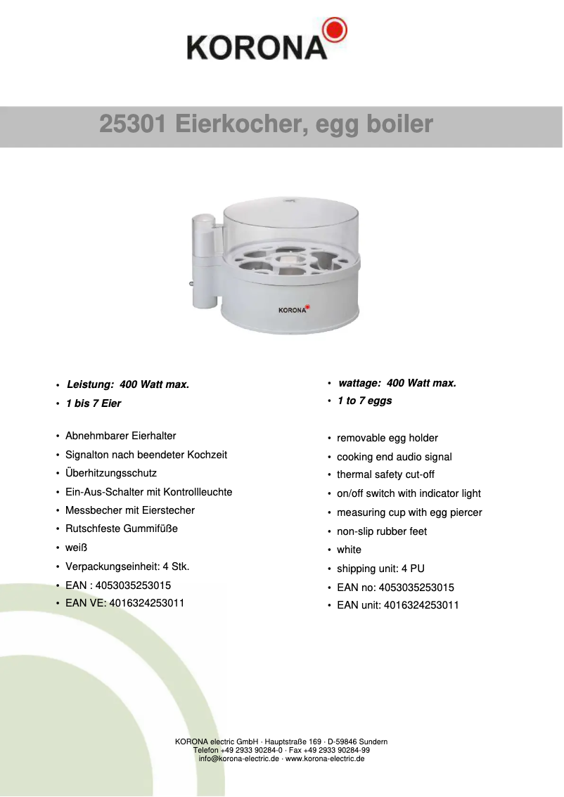 Página nº 1 - Ficha técnica Korona 25301