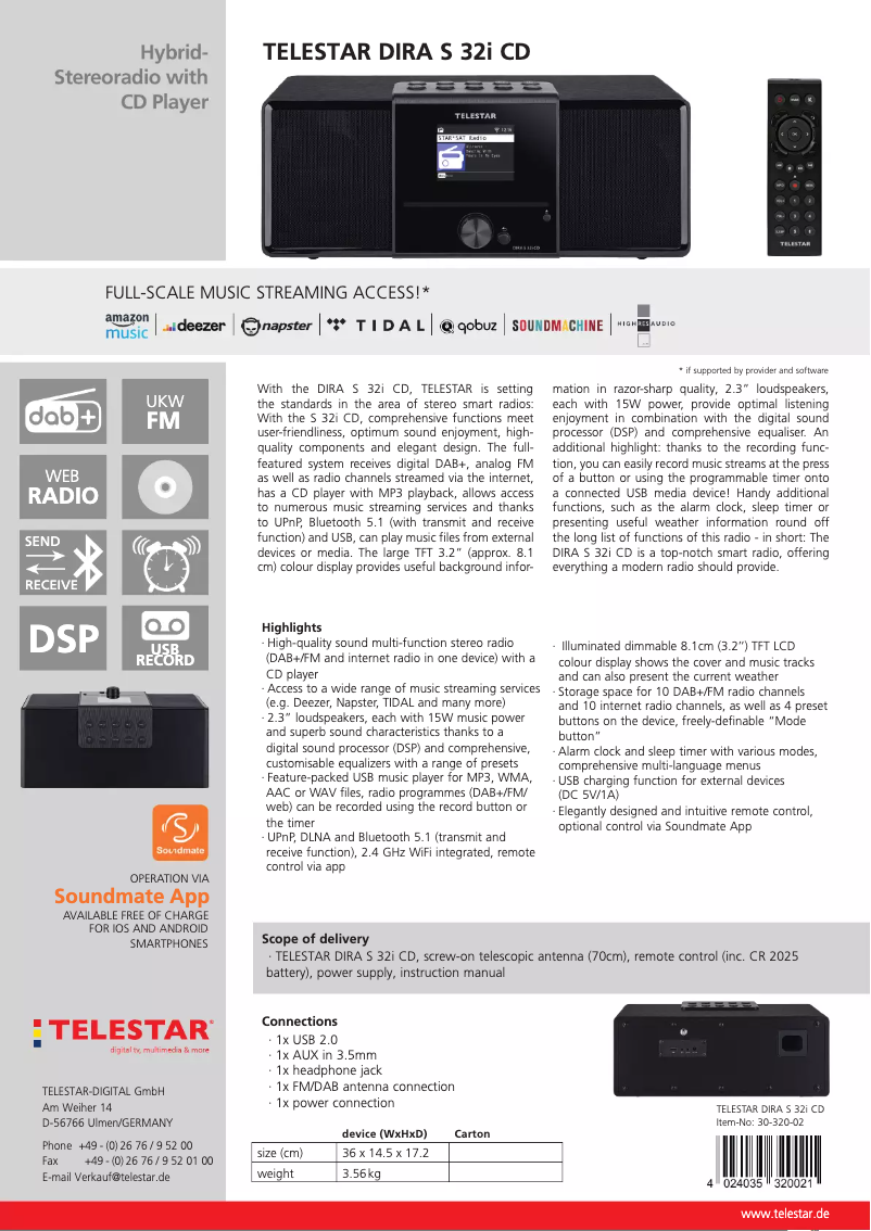 Imagen de la primera página del manual del dispositivo DIRA S 32i CD