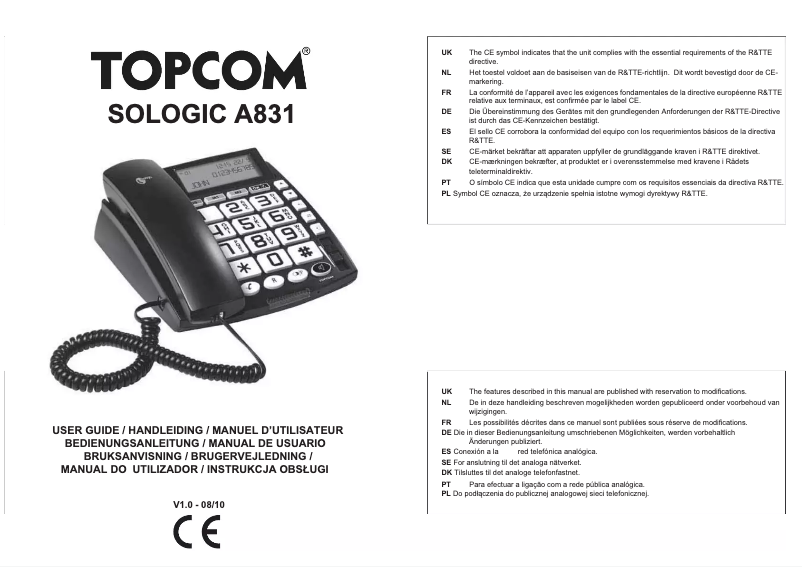 Página 1 del manual Manual de usuario Topcom Sologic A831