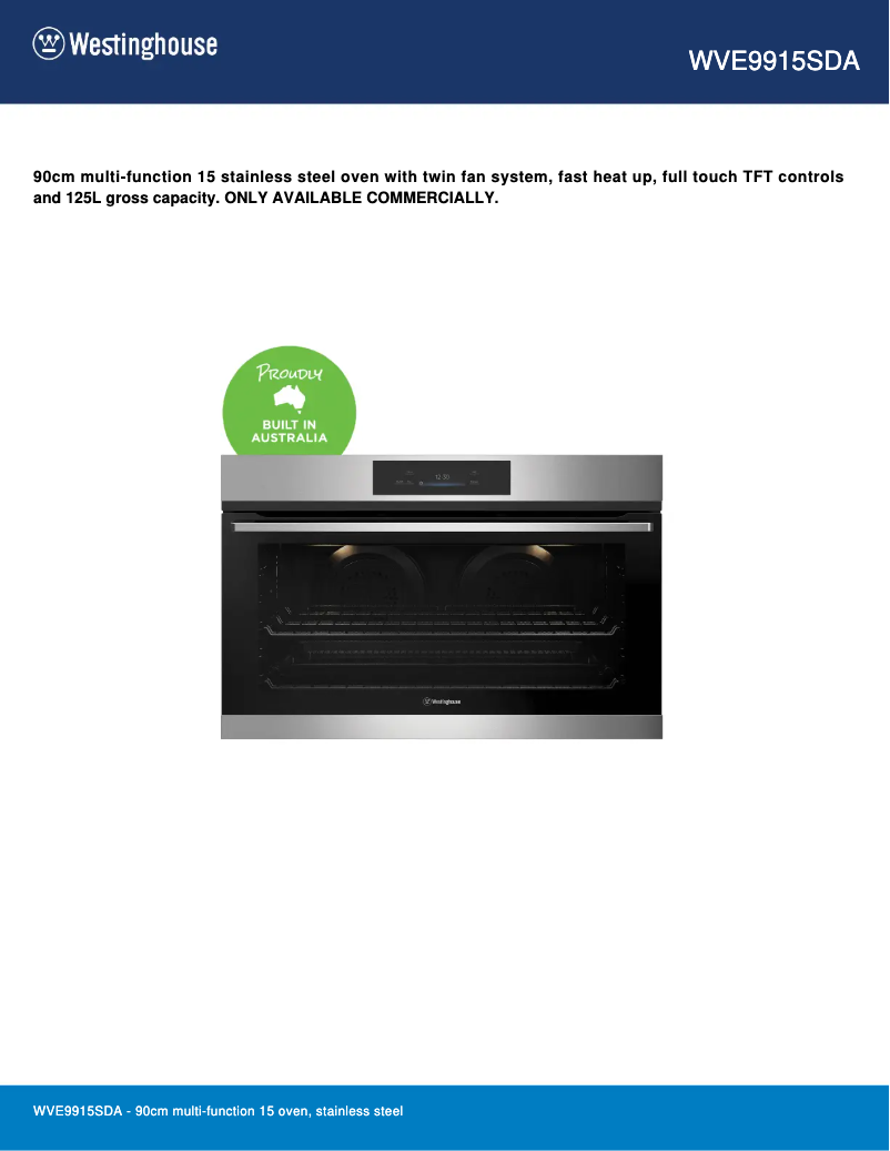 Página 1 del manual Ficha técnica Westinghouse WVE9915SDA