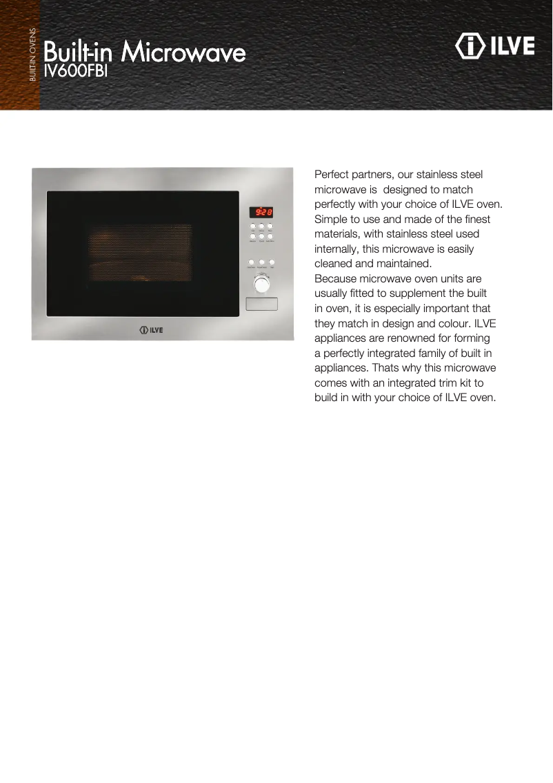 Página 1 del manual Ficha técnica Ilve IV600FBI