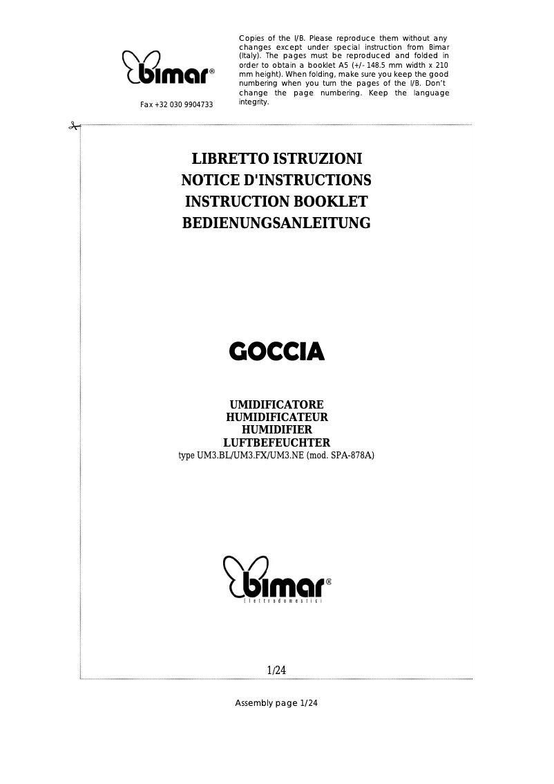 Página 1 del manual Manual de usuario Bimar UM3.BL