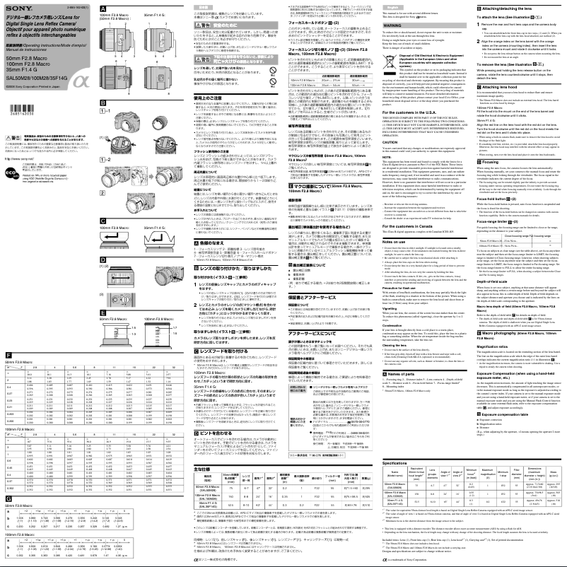 Página 1 del manual Manual de usuario Sony SAL-100M28