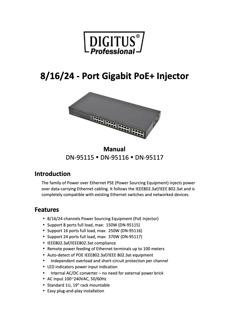 Imagen de la primera página del manual del dispositivo DN-95116