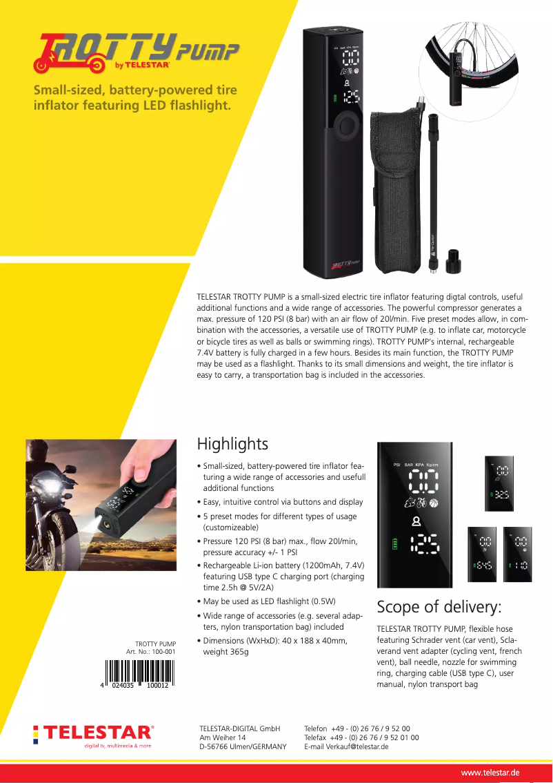 Página 1 del manual Ficha técnica Telestar Trotty Pump