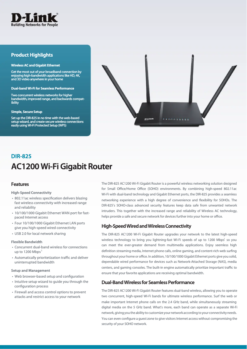 Imagen de la primera página del manual del dispositivo DIR-825
