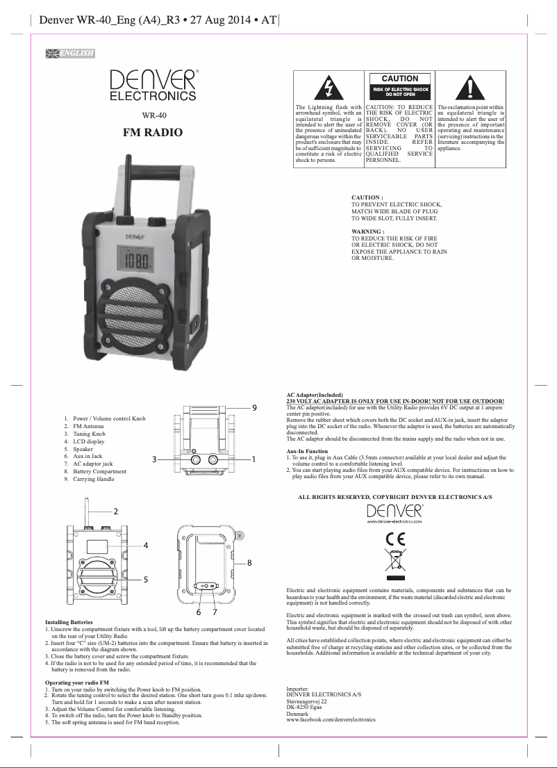 Imagen de la primera página del manual del dispositivo WR-40