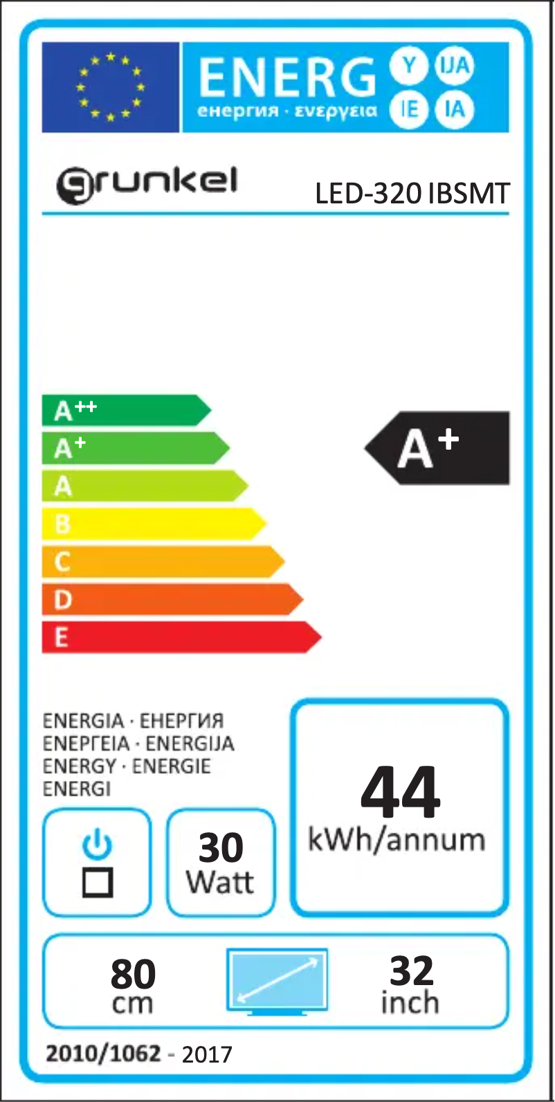 Página 1 del manual Etiqueta energética Grunkel LED-320 IBSMT