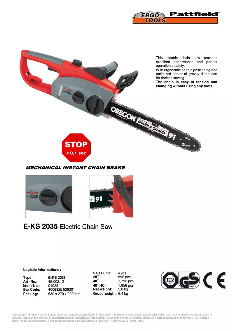 Página nº 1 - Manual de usuario Ergotools Pattfield E-KS 2035