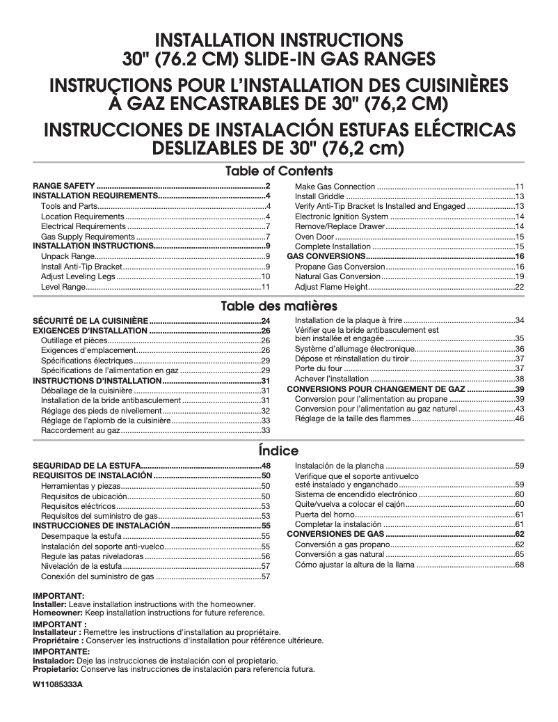 Página 1 del manual Guía de instalación Whirlpool WEGA25H0HZ