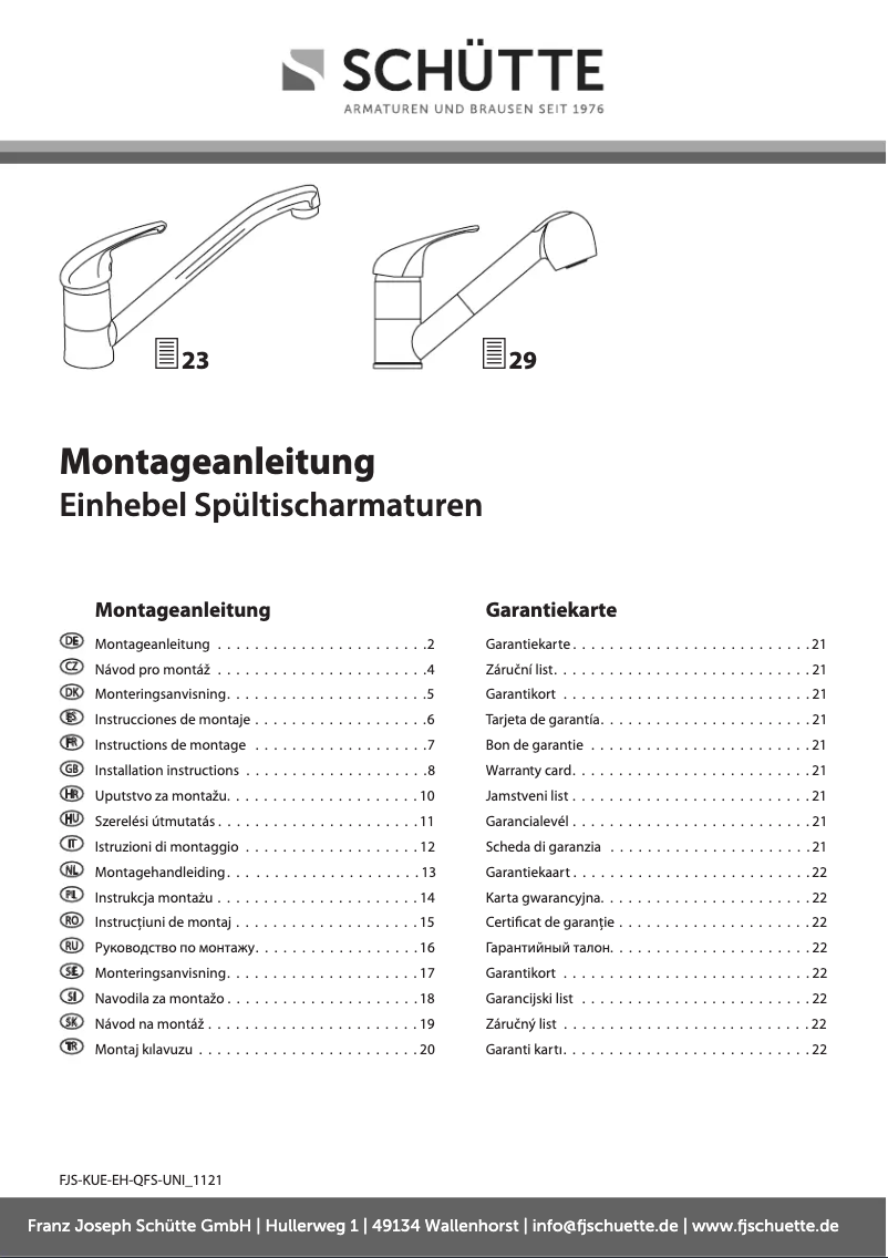 Página 1 del manual Instrucciones / montaje Schütte Cornwall