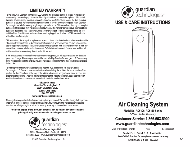 Página 1 del manual Manual de usuario Guardian AC5350