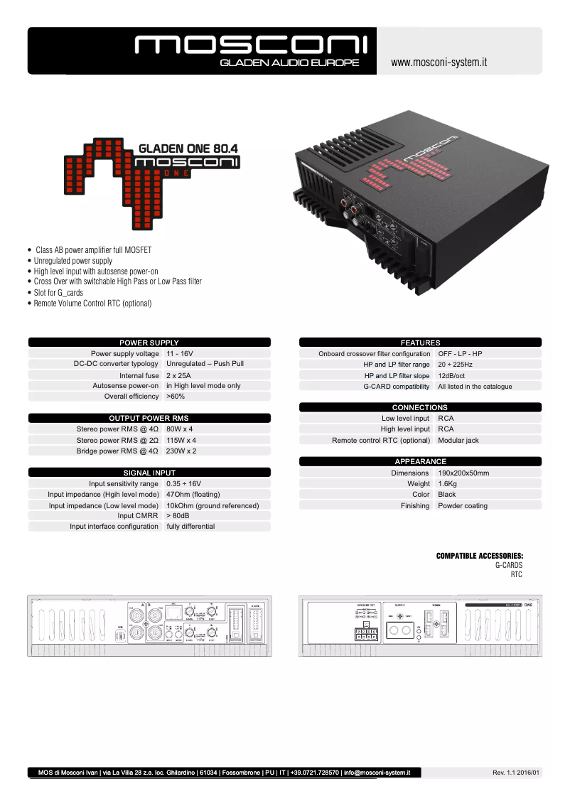 Página 1 del manual Manual de usuario Mosconi Gladen One 80.4