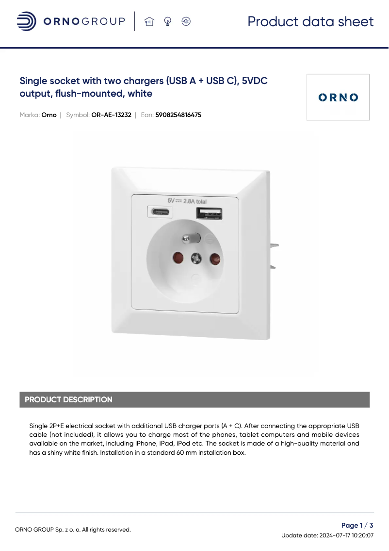 Imagen de la primera página del manual del dispositivo OR-AE-13232