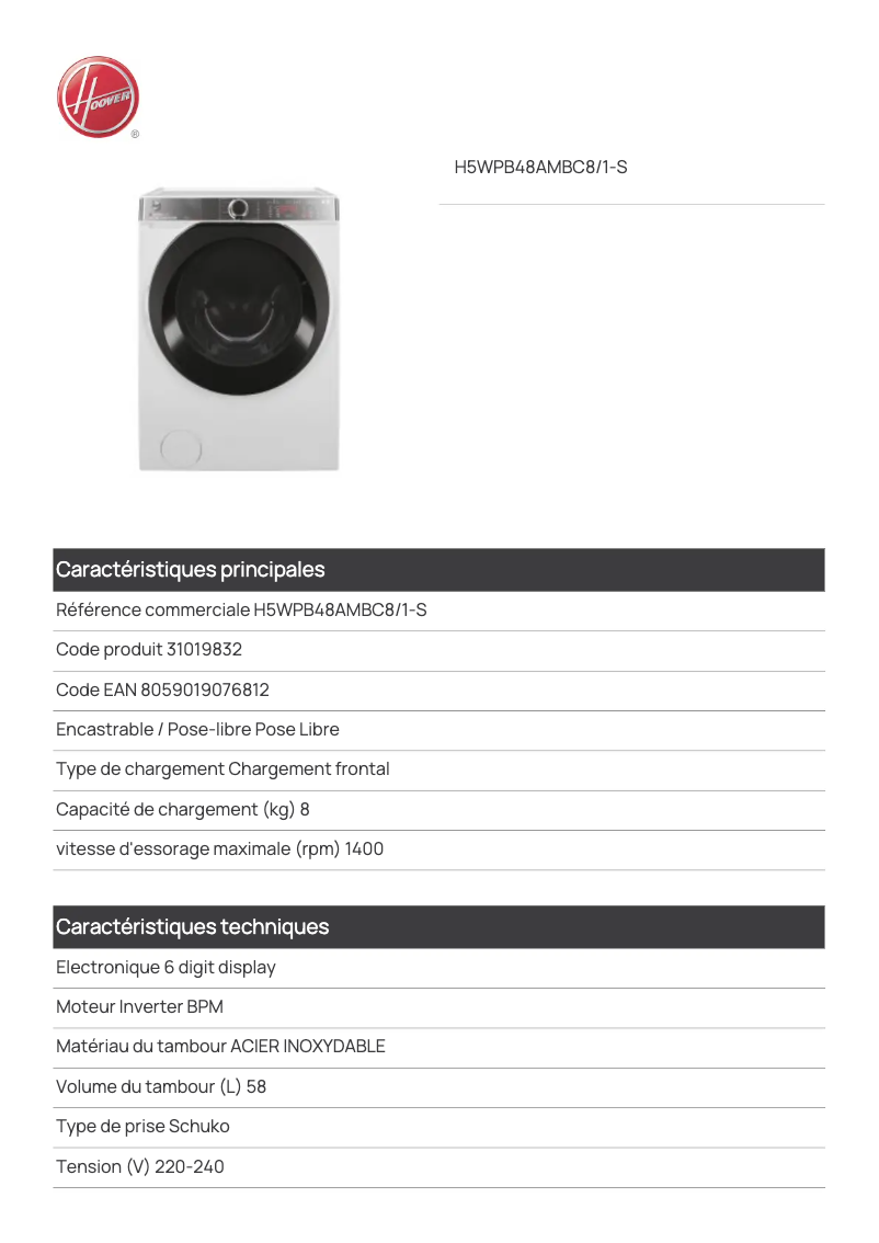 Imagen de la primera página del manual del dispositivo H5WPB48AMBC8/1-S