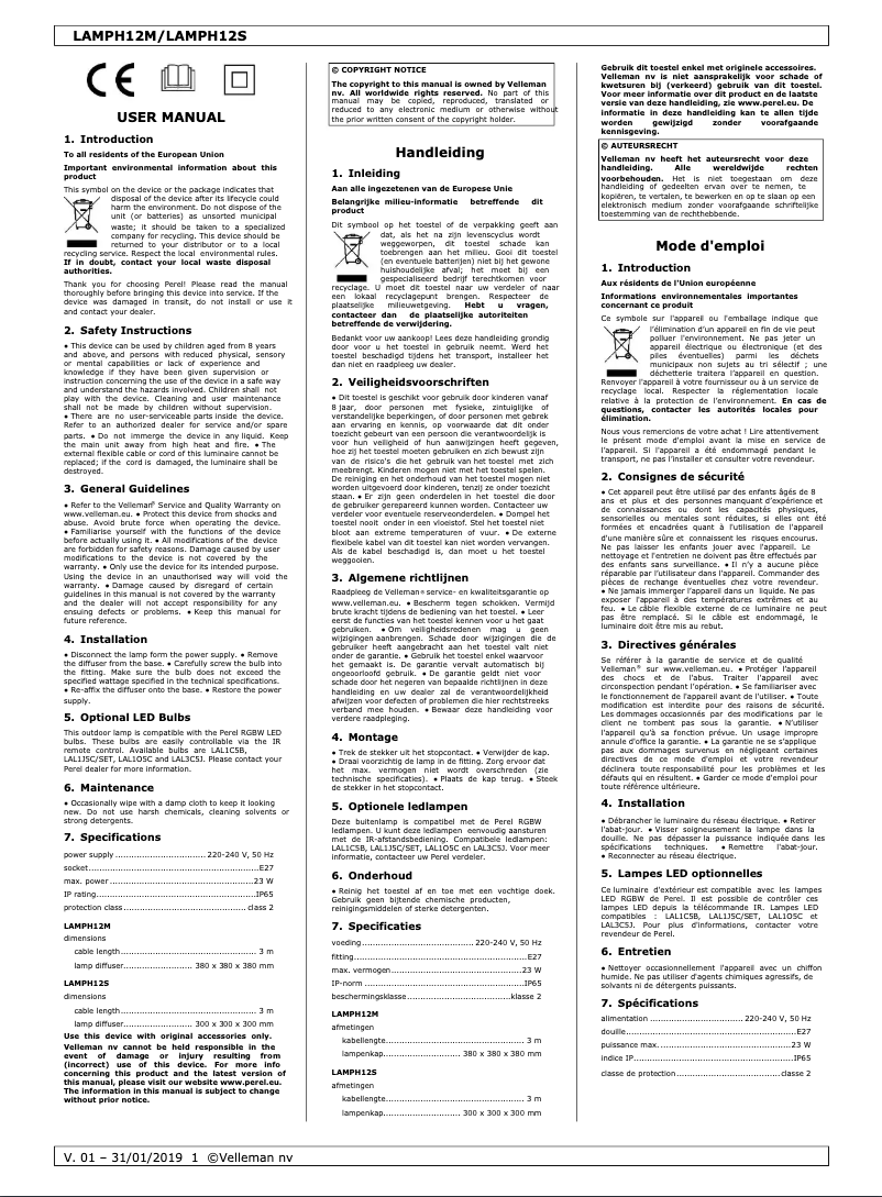 Imagen de la primera página del manual del dispositivo LAMPH12M