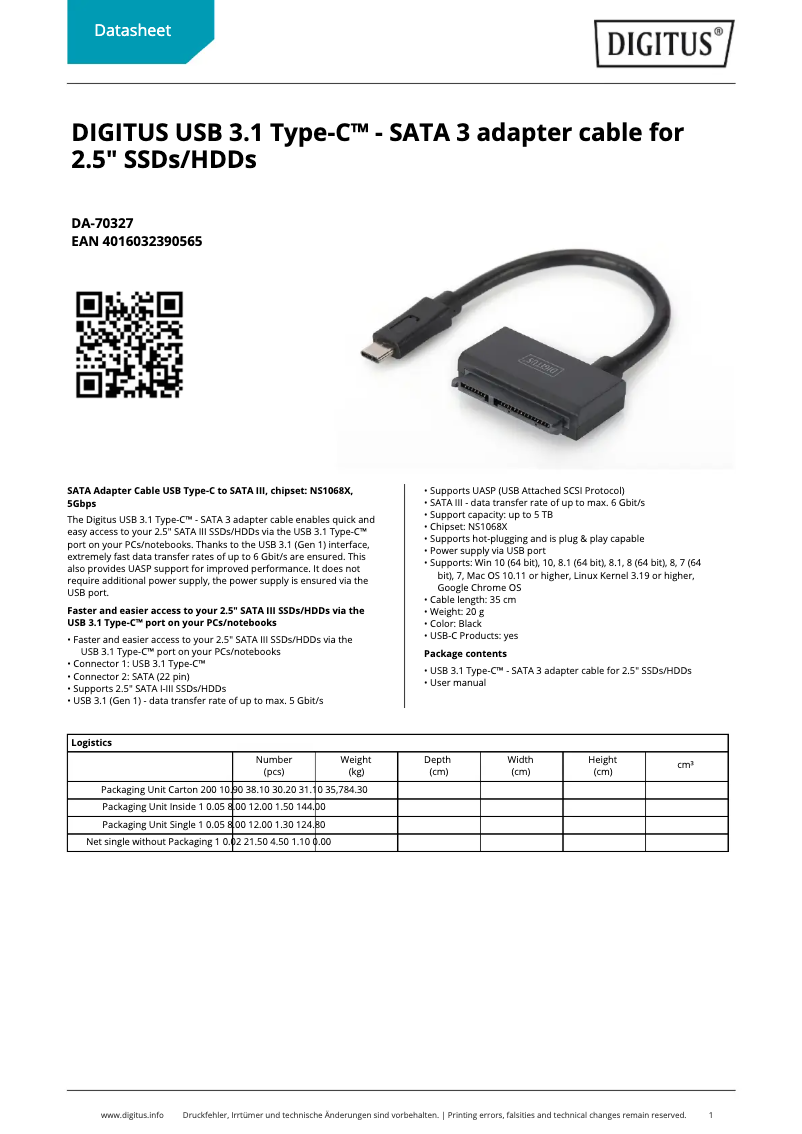 Imagen de la primera página del manual del dispositivo DA-70327