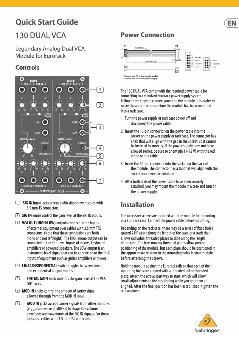 Imagen de la primera página del manual del dispositivo System 100 130 Dual VCA