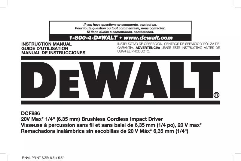 Página 1 del manual Manual de usuario DeWalt DCF886