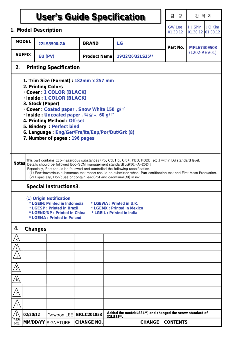 Página nº 1 - Manual de usuario LG 32LS359S