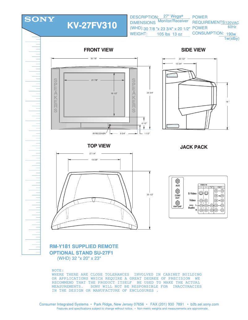 Imagen de la primera página del manual del dispositivo KV-27FV310