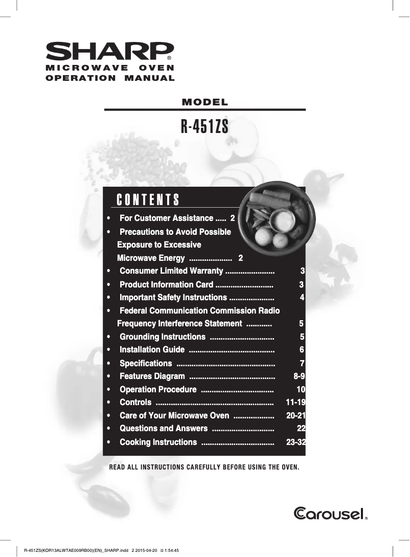 Imagen de la primera página del manual del dispositivo R-451ZS