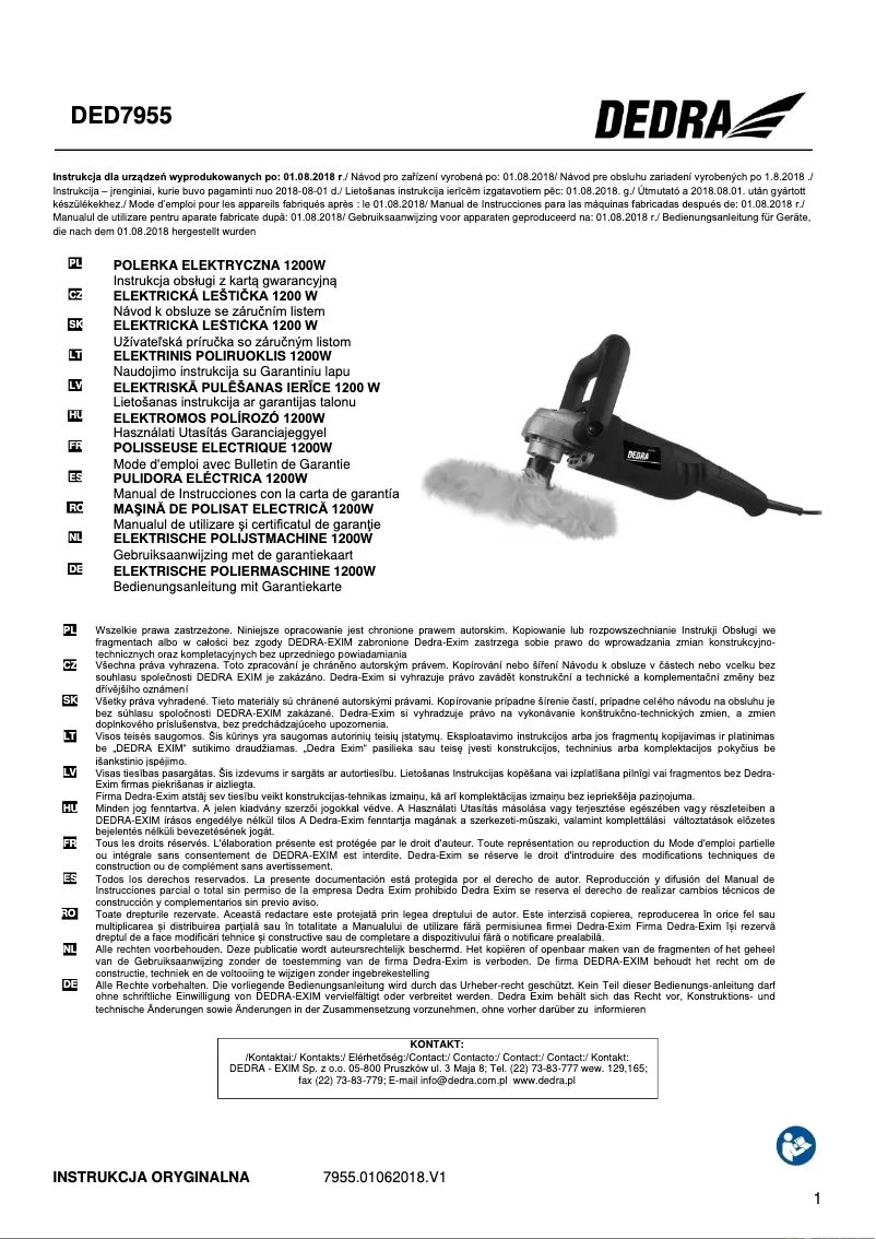 Imagen de la primera página del manual del dispositivo DED7955