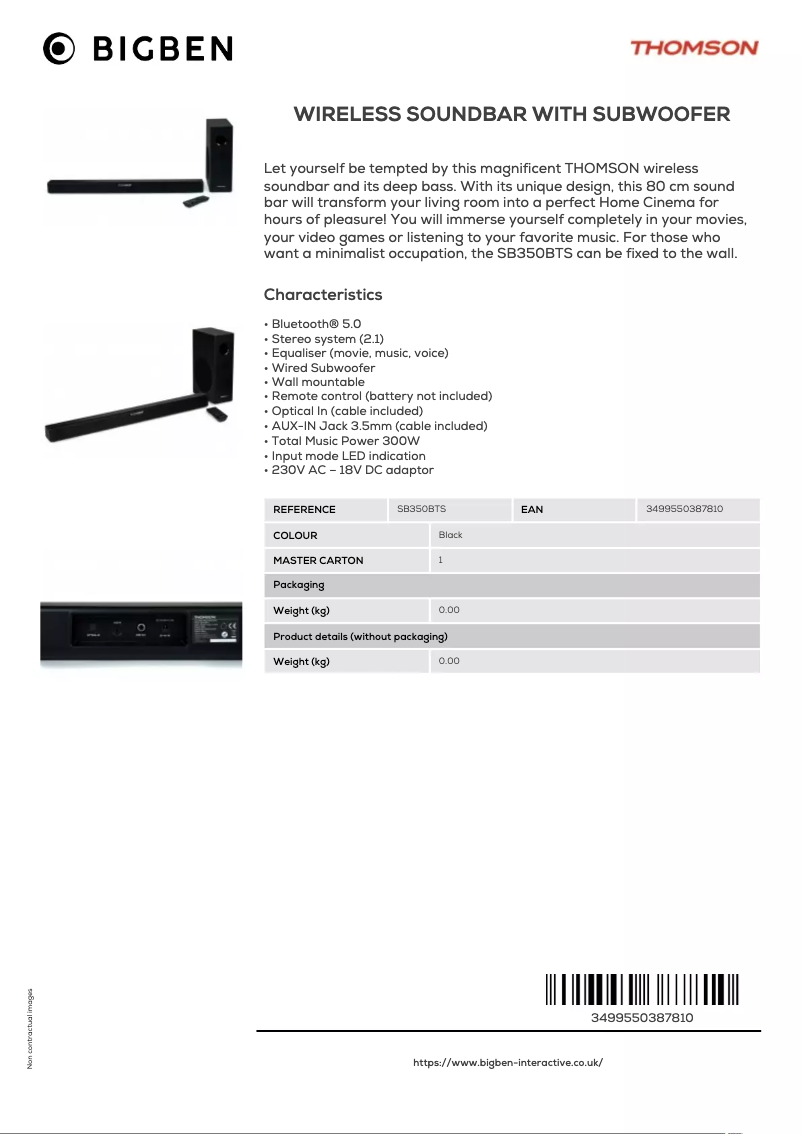 Imagen de la primera página del manual del dispositivo SB350BTS