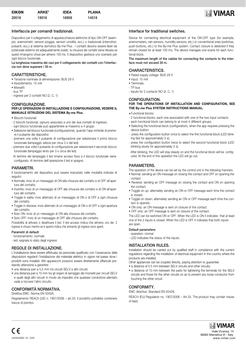 Página nº 1 - Manual de usuario Vimar 14518