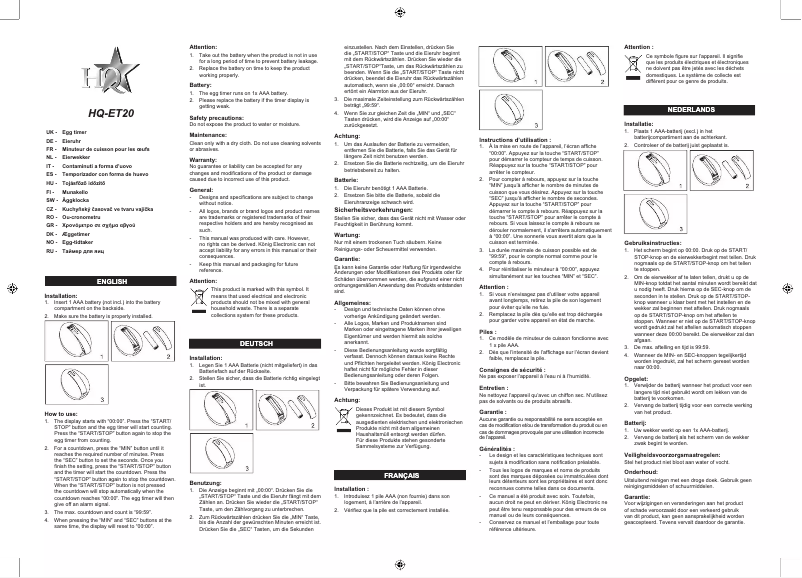 Imagen de la primera página del manual del dispositivo HQ-ET20