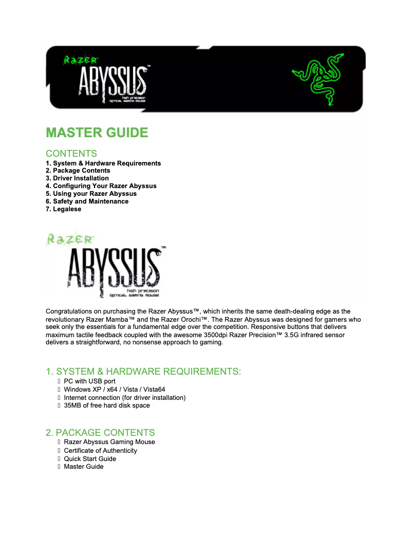 Página 1 del manual Manual de usuario Razer Abyssus Essential
